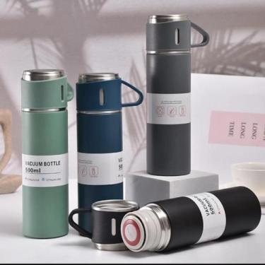 Imagem de Garrafa Térmica Aço Inox Com 3 Canecas Para Bebidas 500ml - Vacuum, Ga