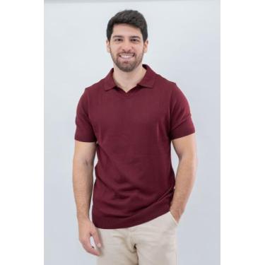 Imagem de Camisa Polo Masculina Casual Tricot Gola V - Opus, Bordô, M