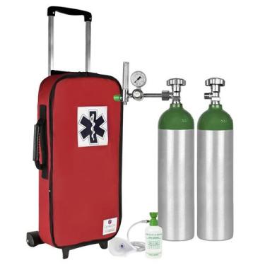 Imagem de Kit Oxigênio 3L 2 Cilindros Bolsa com Rodinhas Vermelha - Corcenter