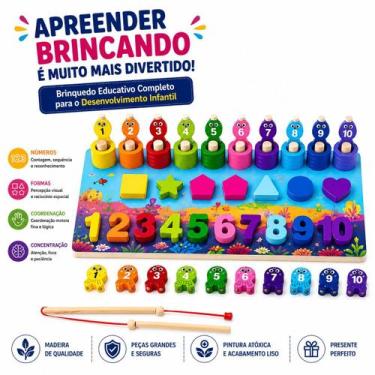 Imagem de Tabuleiro Educativo Montessori Madeira 7 em 1 Encaixe de Números, Form