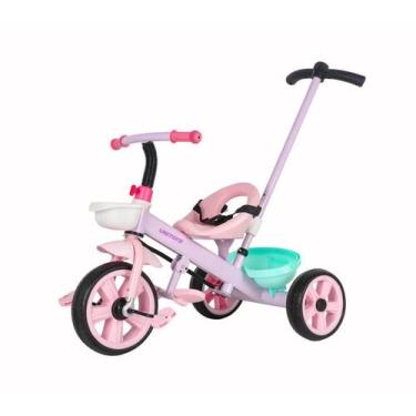 Imagem de Triciclo Infantil Rosa Candy Empurrador Pedal e Apoio de Pé - UNITOYS
