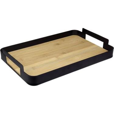 Imagem de Bandeja Home&Co 6x35cm Metal Preto Enfeite Decoração para Sala Mesa e 