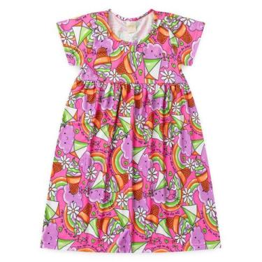 Imagem de Vestido Verão Menina Rosa com Manga Arco-Íris e Doces - Molekada, 4