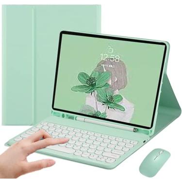 Imagem de Estojo de teclado para iPad 9ª/8ª/7ª geração, teclado para iPad 10.2'' com mouse Teclado redondo bonito destacável com porta-lápis (iPad 9/iPad 8/iPad 7(10.2 inch), Menta verde)