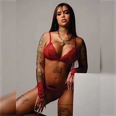 Imagem de Tallyta Lingerie Conjunto Tailandesa Paixão Sutiã Rendado Calcinha Fio Dental Vermelho Tamanho M