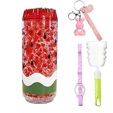 Imagem de seelucky Copo de viagem para bebida de gelo infantil garrafa de água para suco ao ar livre garrafa de água piquenique congelador caneca gelada (melancia vermelha O, 350 ml)