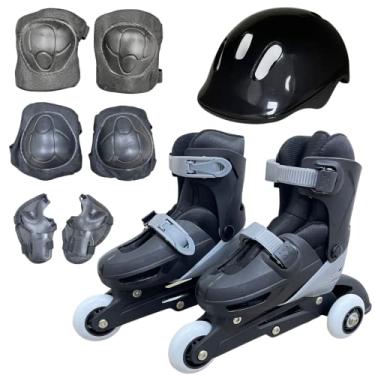 Imagem de Patins 3 Rodas 2 em 1 Preto com Kit Proteção Tamanho PP, Importway