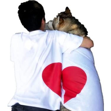 Imagem de INIBULAM Camiseta branca combinando para animais de estimação e proprietário, roupa de casal em forma de coração, moletom de manga curta para animais de estimação, roupas para cães pequenos, médios e grandes, verão (coração esquerdo PET 6GG)