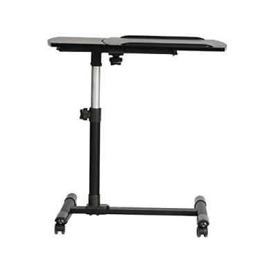 Imagem de Mesa de computador de cabeceira com rodas, altura ajustável, estação de trabalho para laptop, cama, sofá, mesa lateral preguiçosa, preta