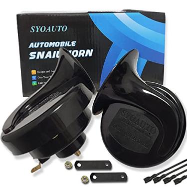 Imagem de SYOAUTO Buzina de carro de caminhão buzina 12V buzina à prova d'água alto baixo tom universal ajuste super alto buzina elétrica 12V buzina kit de buzina