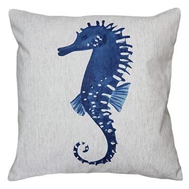 Imagem de Capa Almofada Tema Marítimo/Náutico Em Linho Rústico 45x45 (Cavalo Marinho)
