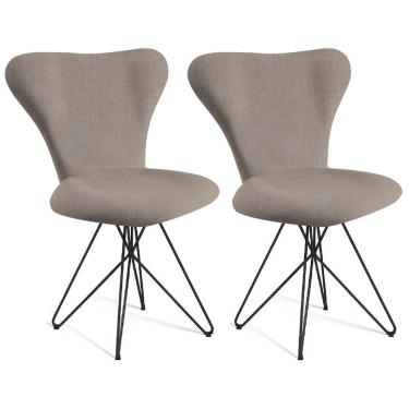 Imagem de Kit 2 Cadeiras Estofadas Base Em Aço F45X2 Linho Cinza Dmobiliario