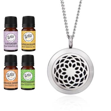 Imagem de Colar de difusor de óleo essencial Sun Design, pingente de medalhão de aço inoxidável, 4 Oils Gift Set
