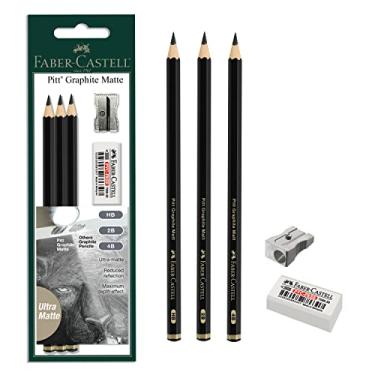 Imagem de Faber-Castell Lápis grafite fosco Pitt 3 unidades - HB, 2B, 4B - preto fosco grafite
