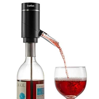 Imagem de Aerador e dispensador elétrico de vinho Ivation Dosador de vinho automático recarregável, controle de botão de toque, bico de precisão, aeração ativada/desativada, tubo de extensão e cabo micro USB