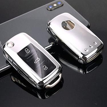 Imagem de YJADHU Capa de chave de carro TPU colorida, apto para Volkswagen VW POLO Tiguan Passat B5 B6 B7 Golf EOS Scirocco Jetta MK6 Octavia, prata