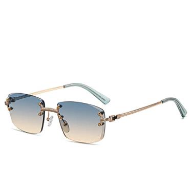 Imagem de Óculos de Sol Quadrado Sem Aro Masculino Feminino UV400 Óculos de Sol Gradiente Pequeno Sem Armação para Homens Óculos de Metal, C23 Verde Amarelo, Tamanho Único