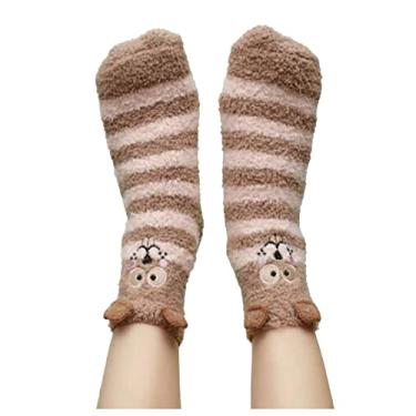 Imagem de Meias de chão meias meias femininas grossas chinelos antiderrapantes dormir desenhos animados meias quentes femininas meias invisíveis (rosa, M)