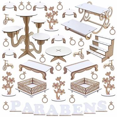 Imagem de Kit Festa Mdf Provençal Branco - 44 peças - Candelabro Decorativo e Porta Doces 2 Bandejas - 1144-LP17