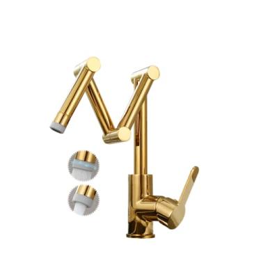 Imagem de Torneira para pia de cozinha dobrável toda em cobre torneira telescópica quente e fria para pia giratória universal torneira dourada, D2