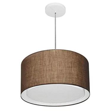 Imagem de Lustre Pendente Cilíndrico Duplo Cúpula Tecido 25/40x35 cm, Vivare Iluminação, Pendente4290 LC, Café, Médio