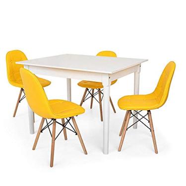 Imagem de Kit Mesa De Jantar Robust 110x90 Branca + 04 Cadeiras Charles Eames Botonê - Amarelo