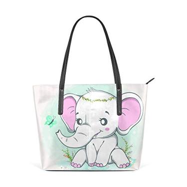 Imagem de Bolsas de ombro femininas sacola de couro de poliuretano, bolsa grande para compras de elefante para trabalho com bolsas de borboleta, bolsa casual