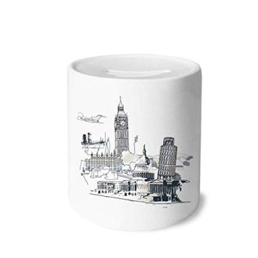 Imagem de DIYthinker Porta-moedas de cerâmica Big Ben, torre inclinada de Pisa, porta-moedas para presente