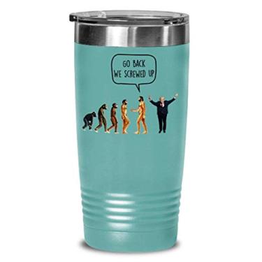 Imagem de Go Back We Screwed Up Tumbler - Caneca de viagem anti-Trump Liberal - Funny Hot Cold Cocoa - Presentes antitrunfo - Ideia de de Natal mordaça (azul claro, 567 g)