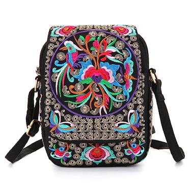 Imagem de Goodhan Bolsa tiracolo de lona bordada com flores, bolsa mensageiro feminina, bolsa de celular, Estilo 01: versão maior - vermelho multicolorido, Bigger