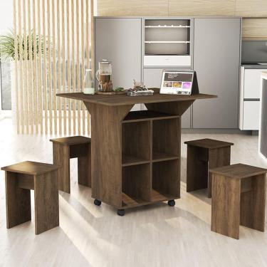 Imagem de Mesa Dobrável Annie Com 4 Bancos De Encaixe e Rodízios