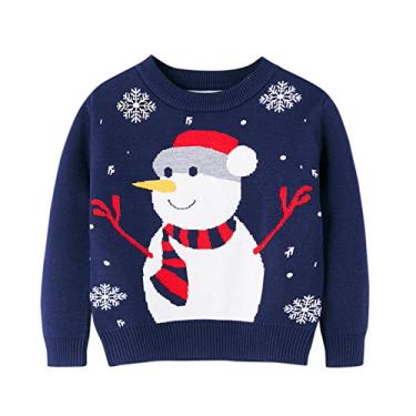 Imagem de Moletom infantil para meninos e meninas Natal algodão casual gola redonda suéter de malha boneco de neve manga longa tops pulôver, Azul, 6-7 Anos