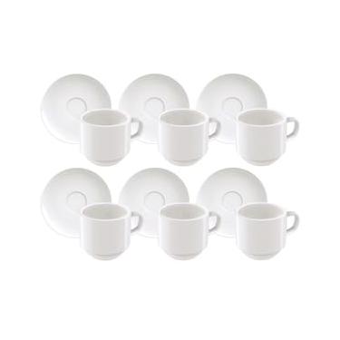 Imagem de Conjunto com 6 Xícaras e Pires para Café Tramontina Paola em Porcelana Branca - 100 ml