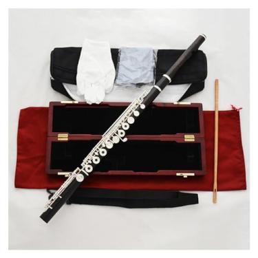Imagem de flauta transversal Corpo De Madeira Preta Teclas Prateadas C Tom Tremolo Flauta B Pé Split E Off Set Instrumento De Flauta G
