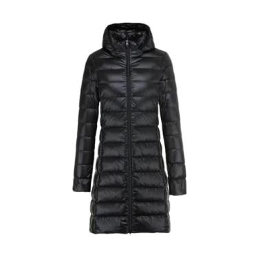 Imagem de Niiyyjj Casaco feminino longo quente casaco feminino ultra leve sobretudos casuais femininos, Preto, GG