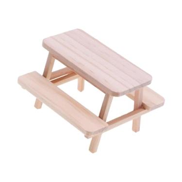 Imagem de shamjina 1/12 casa de bonecas mesa de jantar cadeira modelo de madeira banco modelo fingir jogar móveis em miniatura para decoração modelo trem