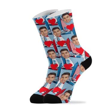 Imagem de junzan Meias personalizadas com foto presentes personalizados padrão de iate de vela rosto personalizado em meias para homens mulheres meias personalizadas vermelho azul, Vermelho, azul, One Size