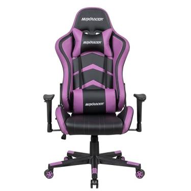 Imagem de MAX RACER - Cadeira Gamer Aggressive - Cadeira Ergonômica para Jogos, Poltronas Gamer de Aço - Braços 1D, Tecido Sintético PVC, Até 150kg, Inclinação 180°, Almofada Cervical e Lombar - Roxa