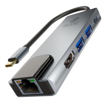 Imagem de GUDZ Hub Adaptador USB Dockstation 5 em 1 USB Tipo C Multiportas Entradas RJ45 HDMI USB 3.0 Compatível com Notebook, Macbook, Laptops e Smartphones | HUB USB 3.0 5 em 1|