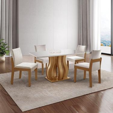Imagem de Mesa de Jantar Nuance 135x90cm 4 Cadeiras Modernas Mônaco Castanho Cinamomo/Creme/Off White