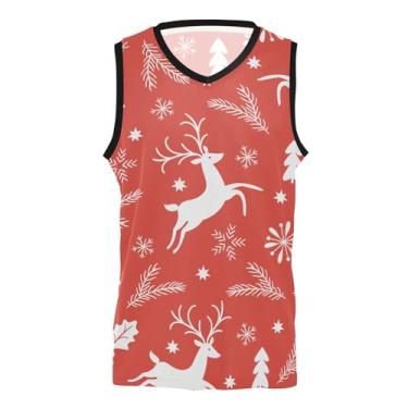 Imagem de KLL Camiseta regata de basquete com rena de Natal vermelha para festas em casa e fora de casa para fãs homens mulheres jovens, Rena de Natal vermelha, XXG