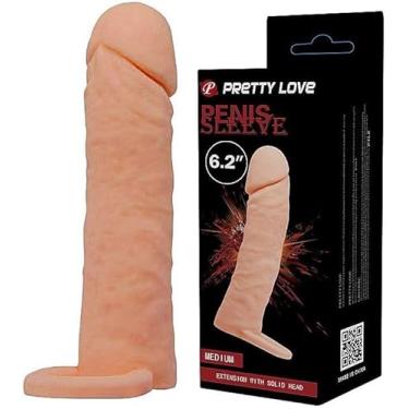Imagem de Capa Peniana 16cm x 4cm Extensora Cyberskin com Anel para Escroto Pretty Love Tamanho Penetrável 12cm x 3,2cm