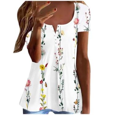 Imagem de Camiseta feminina floral, folgada, longa, gola redonda, manga curta, básica, verão, outono, 2024, A-796 amarelo mostarda, XG