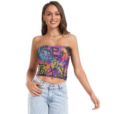 Imagem de Tops cropped sexy de grafite colorido para mulheres com sutiã bando de malha camisetas femininas sem alças para uso casual, Grafite colorido, P