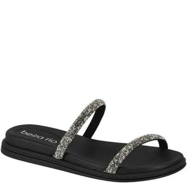 Imagem de Papete Feminina Beira Rio Preto Tiras Pedraria Strass Conforto