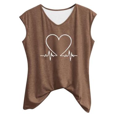 Imagem de Camiseta feminina sem mangas com estampa de coração e gola V sem mangas, Café A01, M