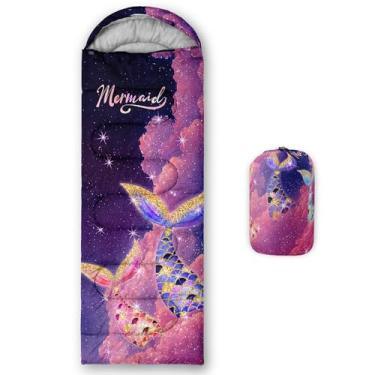 Imagem de Sacos de dormir para adultos e crianças, mochilão, acampamento, sacos de dormir para meninas e meninos, leve, impermeável, frio/quente, 3 estações (Galaxy Mermaid, Single -31,5x90,5)