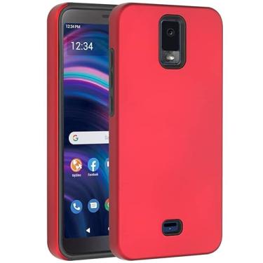 Imagem de Ailiber Capa de telefone para BLU View 3 com protetor de tela HD, placa de metal magnética para montagem em carro, capa protetora à prova de choque, absorção de TPU (poliuretano termoplástico) capa traseira para BLU View 3 B140DL-Vermelho
