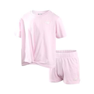 Imagem de New Balance Conjunto de shorts para meninas - camiseta de manga curta de 2 peças e shorts de lã - Lindo traje de verão para meninas (7-12), Framboesa leve, 7-8