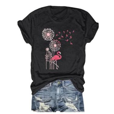 Imagem de Dandelion Shirts Camiseta feminina com gola V e girassol flores silvestres estampa casual, Preto - 2, GG